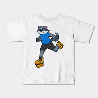 Racoon as Skater with Inline skates Kids T-Shirt